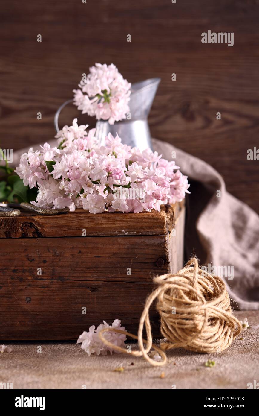 still life with a bouquet of lilacs for decoration Stock Photo - Alamy