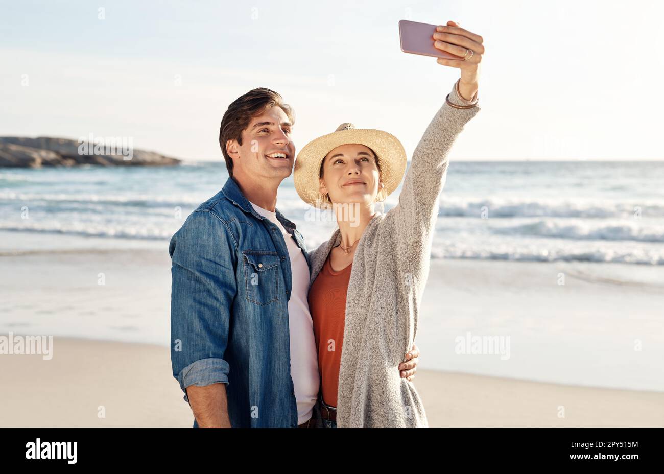 Beach Selfies Are The Best A Middle Aged Couple Taking A Selfie On The