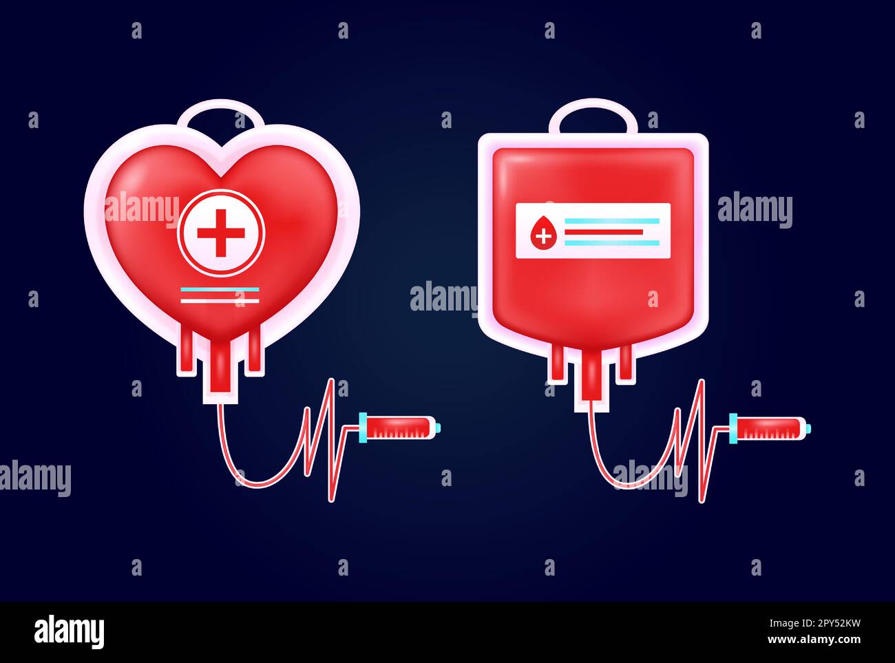 Blood Donor Day, regular and heart shaped blood bag 3d vector elements. Suitable for design elements Stock Vector