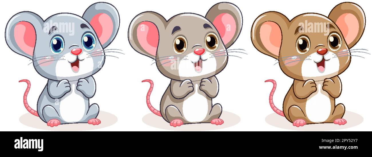 Cute Little Mouse with Big Ears Characters Collection illustration