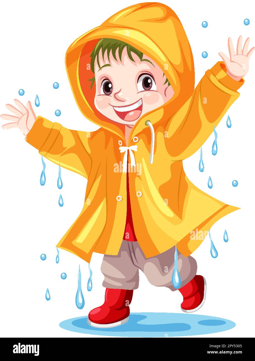 Happy boy wearing raincoat illustration Stock Vector Image & Art Alamy