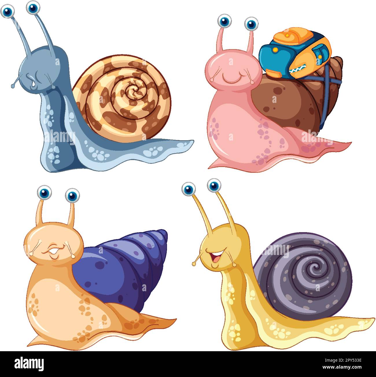 Set of different snails cartoon characters illustration Stock Vector