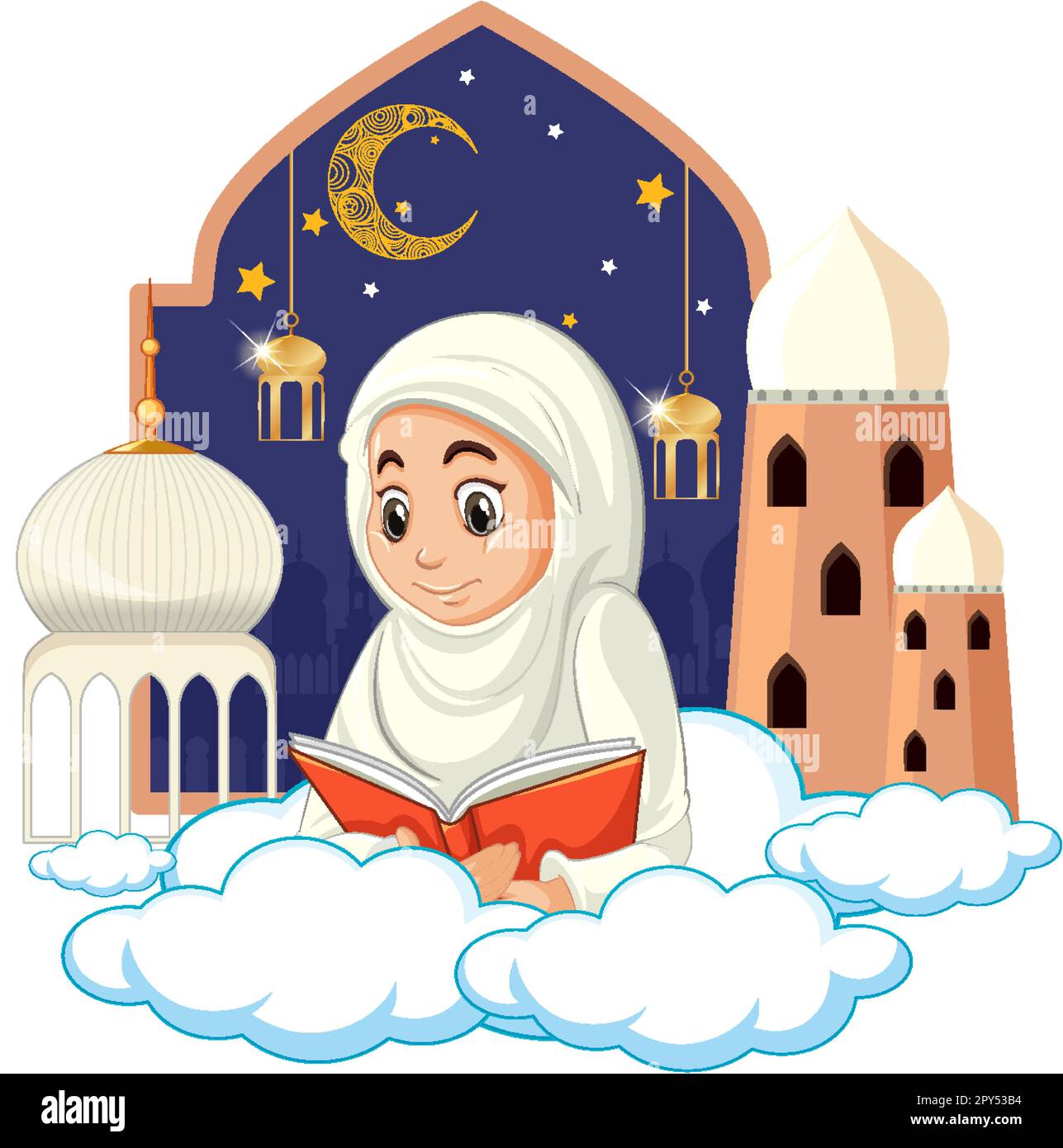 Arab Muslim Girl Reading Book Illustration Stock Vector Image And Art Alamy