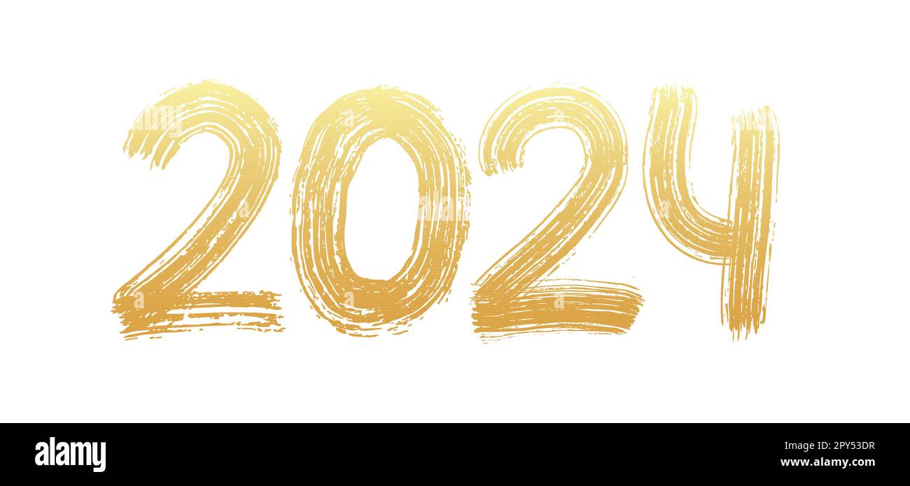 2024 year logo text hand lettering. Calendar. Dry brush. 2024 Happy New