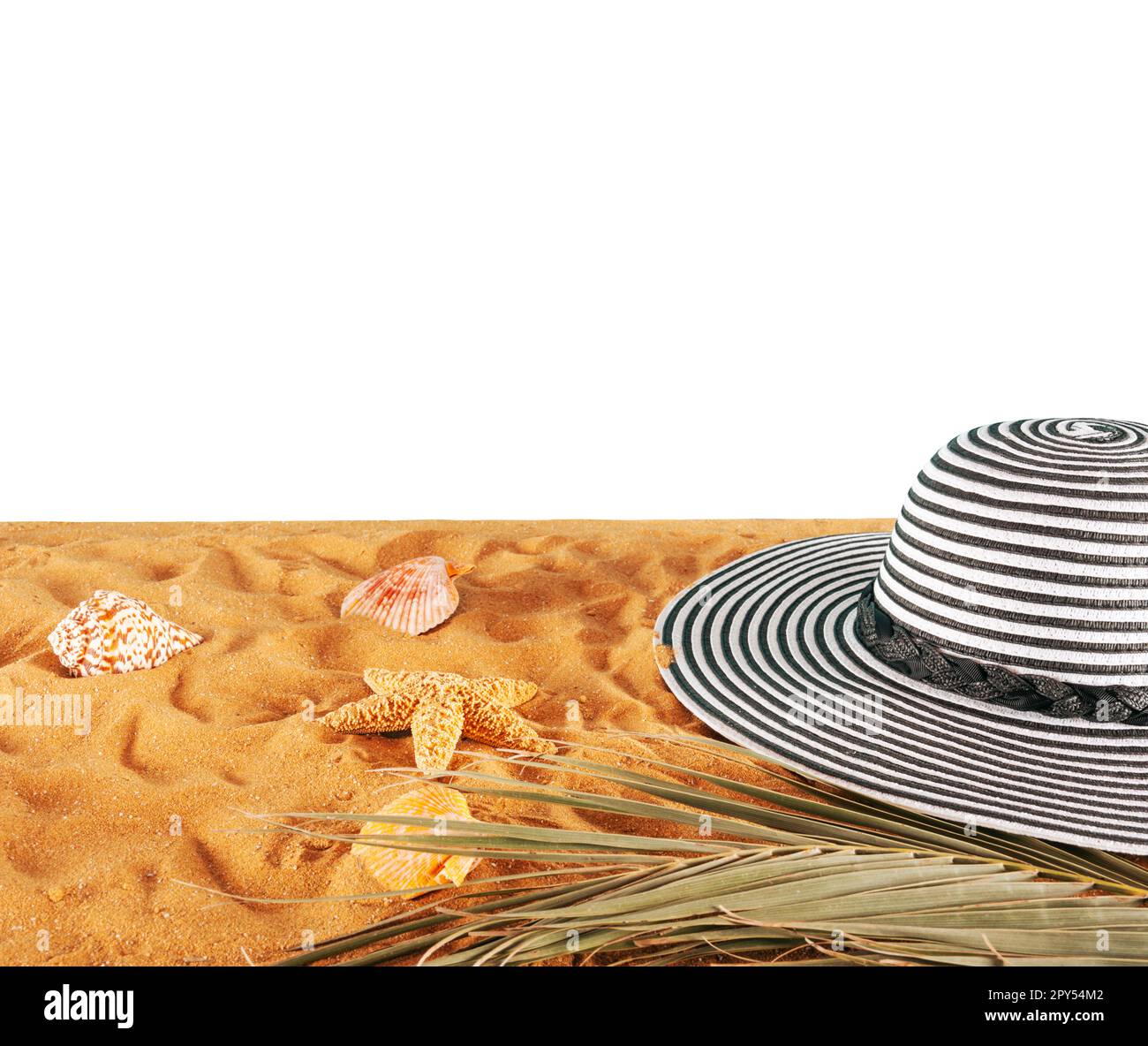 female hat on a golden sand at the tropical beach Stock Photo - Alamy