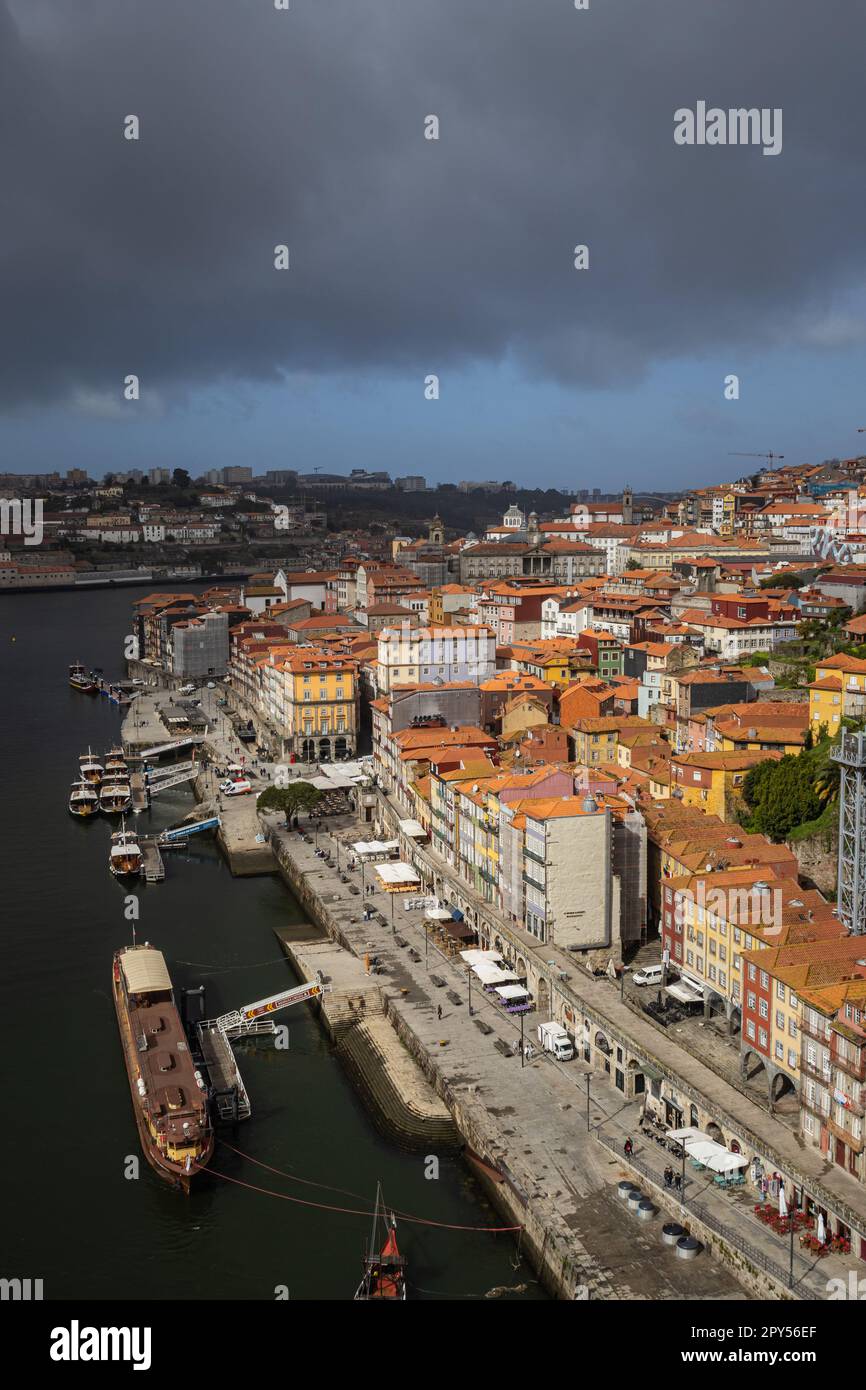 Porto, Portugal 13th March 2023 Panoramic view of Ribeira and the