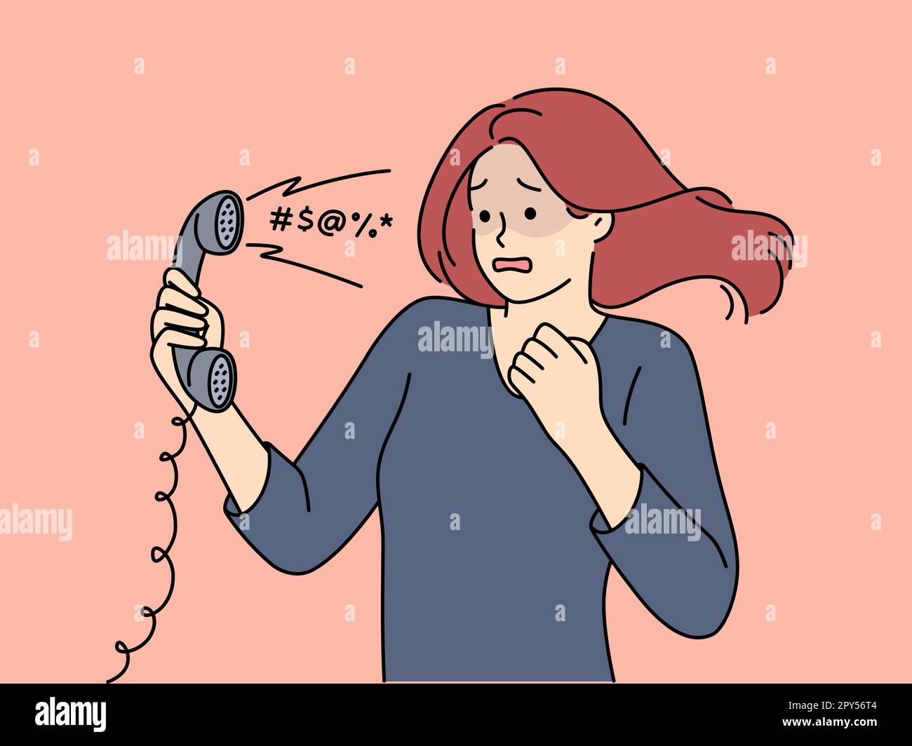 Woman is frightened hears scream or insulting words of interlocutor on ...