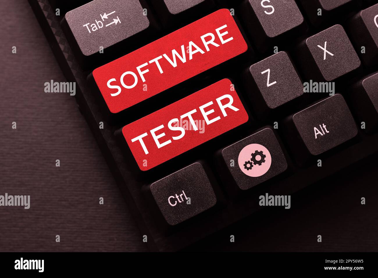 Hand writing sign Software Tester. Concept meaning implemented to protect software against malicious attack Stock Photo