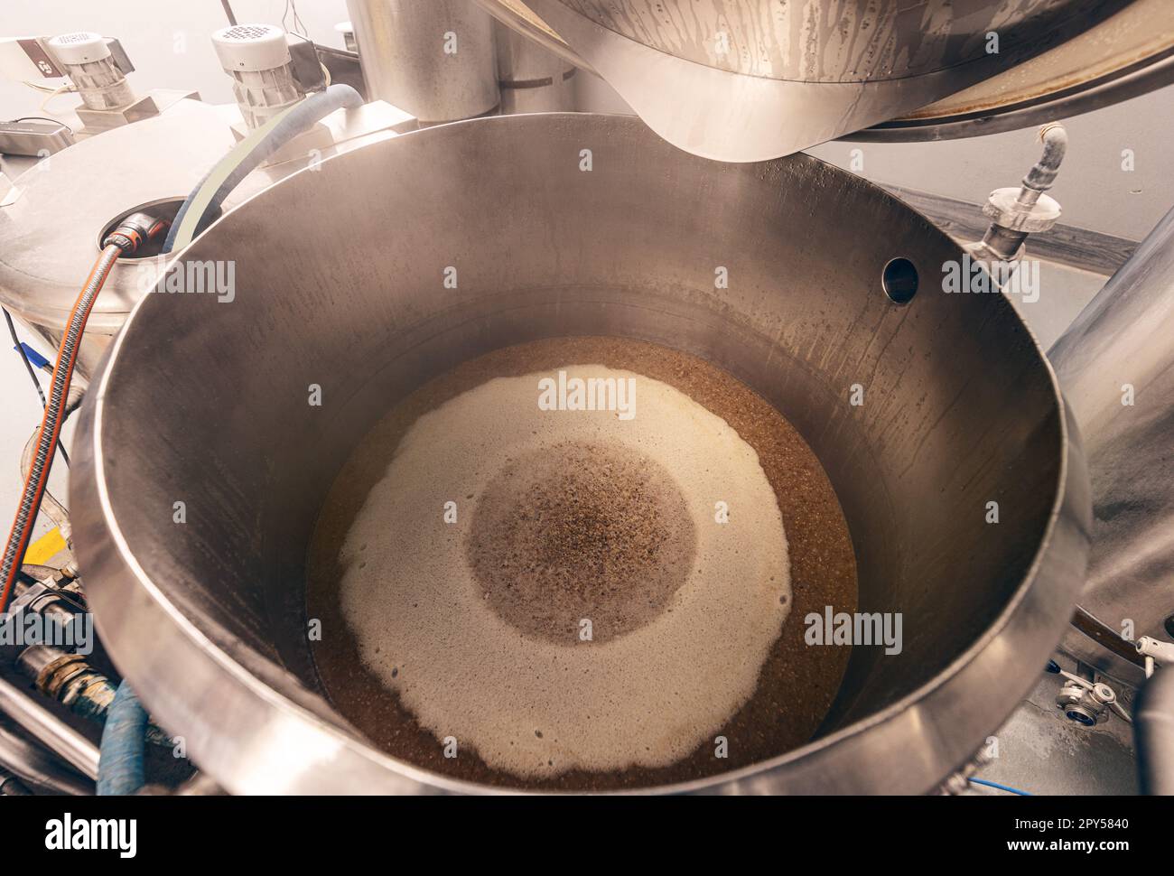 Beer in the brewing vat, top view Stock Photo Alamy