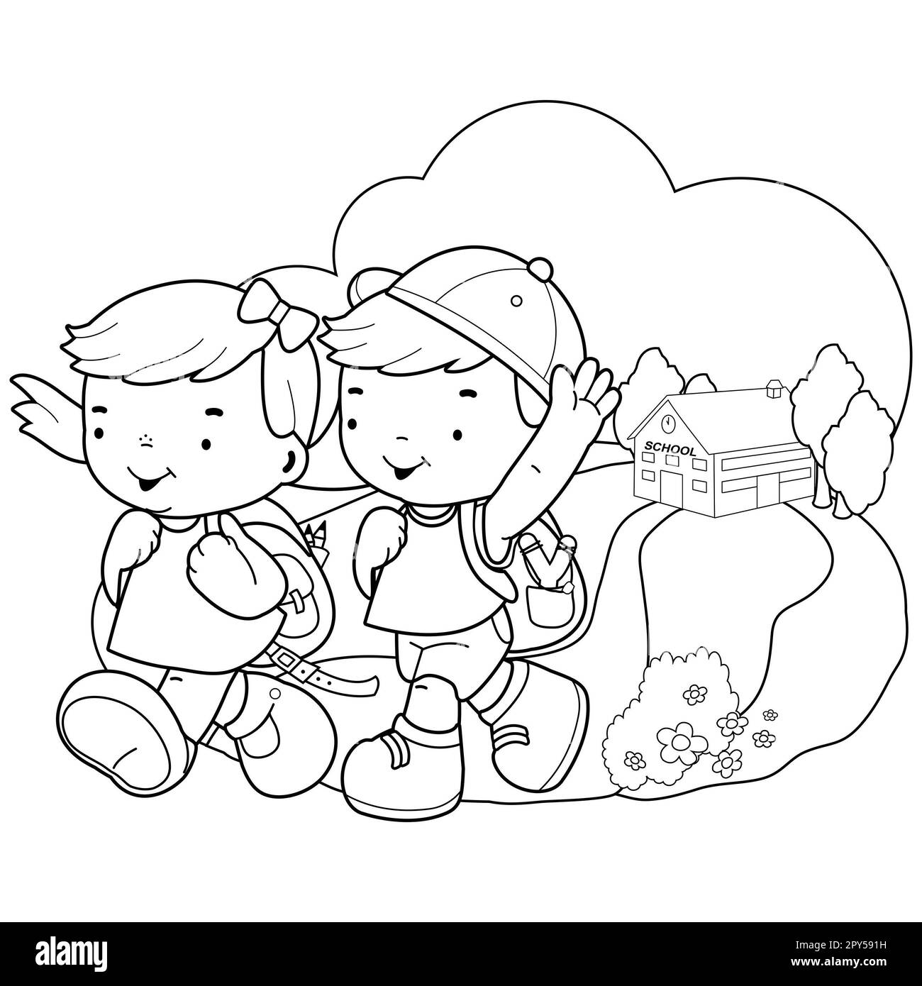 School kids walking line Black and White Stock Photos & Images - Alamy welcome-back-to-school-cute-school-kid-ready-to-education-vector-coloring-page-stock-vector-image-art-alamy