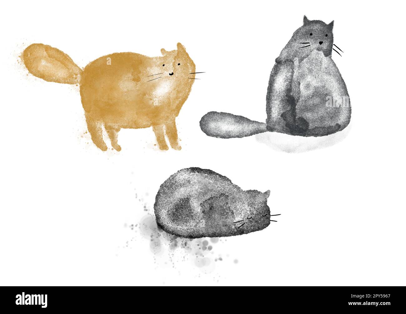 watercolor cats on white background. Set of funny pet animals isolated on  white background, Hand-drawn cartoon illustration Stock Photo - Alamy, image size:1300x1007