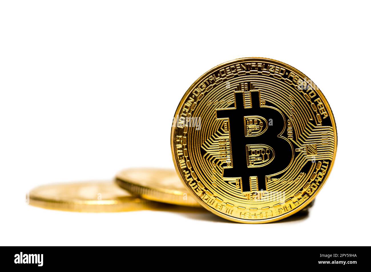 Bitcoin. Golden money Bitcoin isolated on white background Stock Photo ...