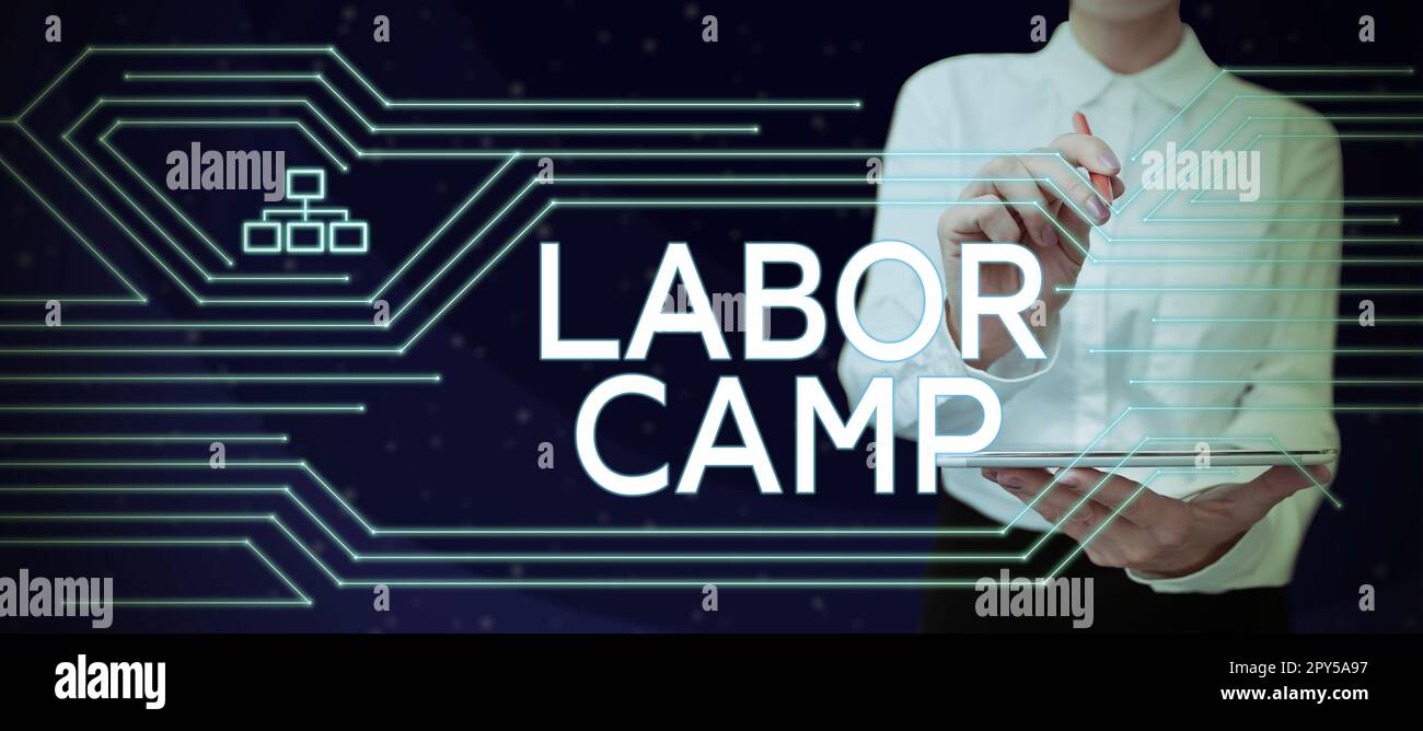 Conceptual caption Labor Camp. Business concept a penal colony where forced labor is performed Stock Photo