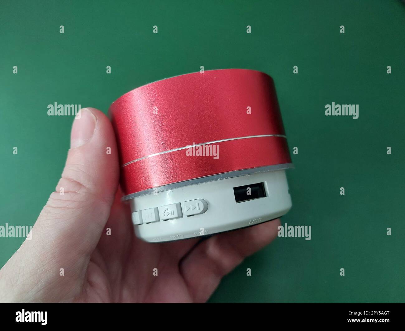 Wireless speaker spins on a stand Stock Photo