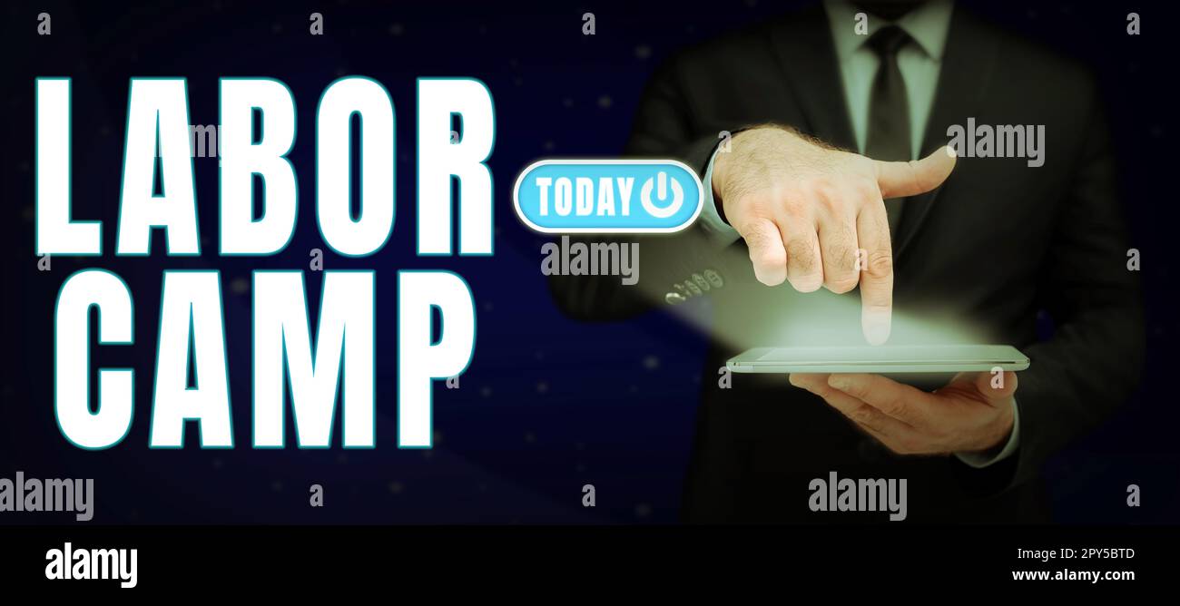 Conceptual display Labor Camp. Business idea a penal colony where forced labor is performed Stock Photo