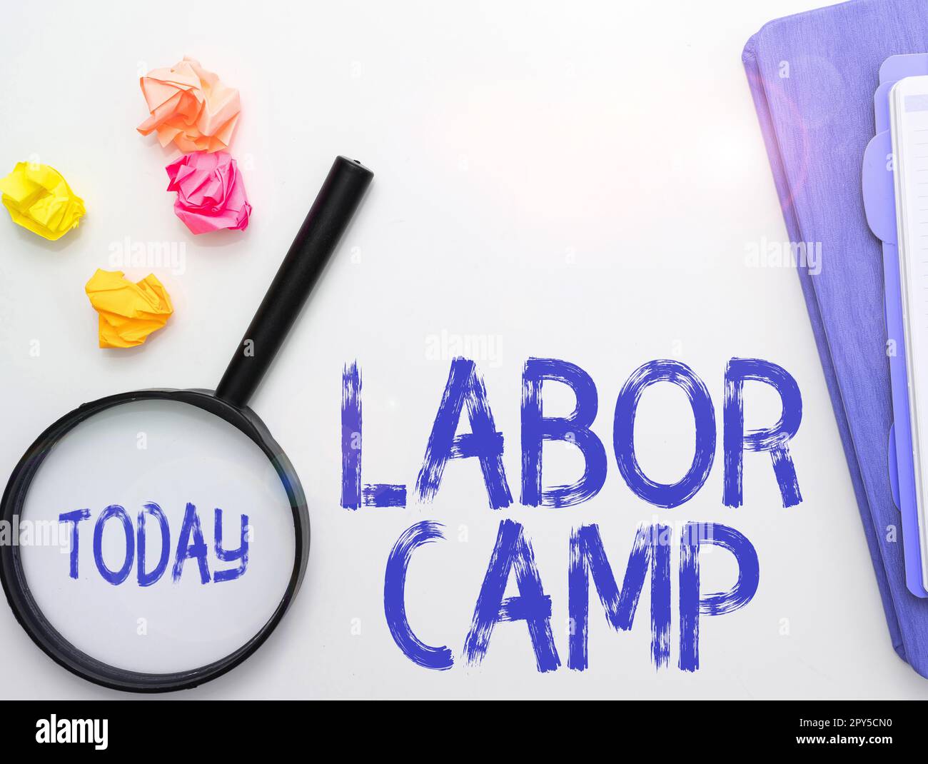 Sign displaying Labor Camp. Business approach a penal colony where forced labor is performed Stock Photo