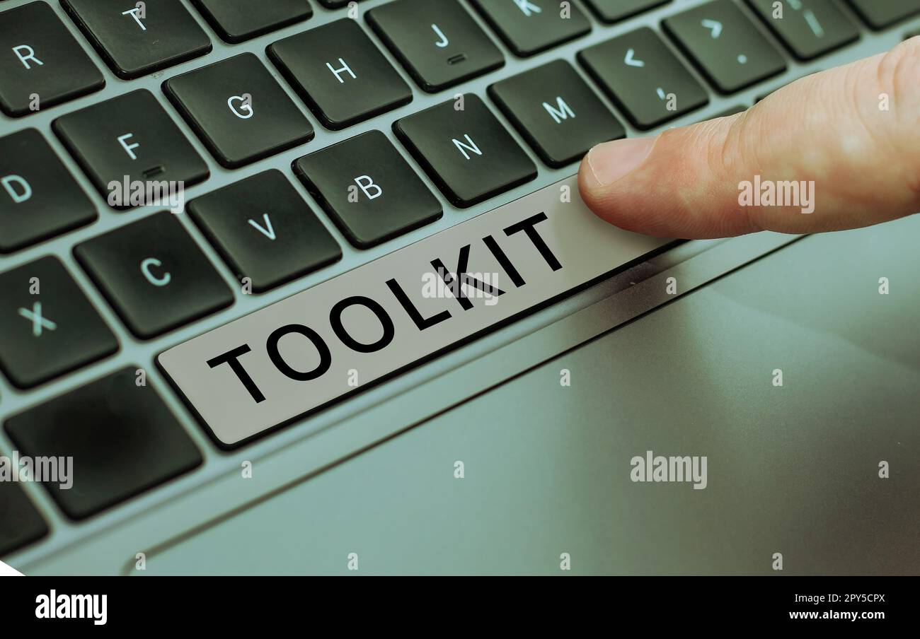 Text caption presenting Toolkit. Business showcase set of tools kept in ...