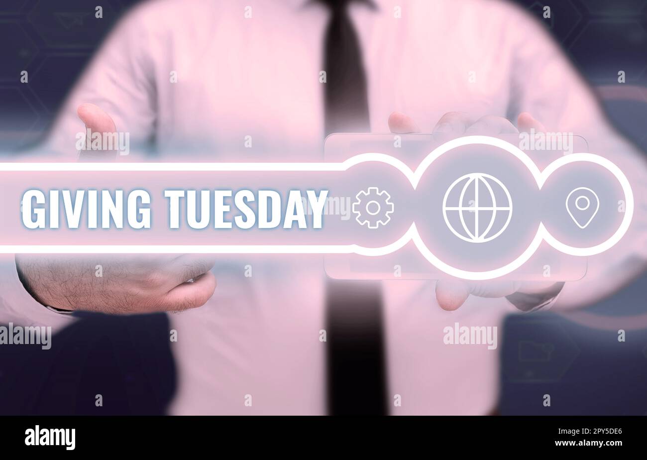 Conceptual caption Giving Tuesday. Business overview international day of charitable giving Hashtag activism Stock Photo