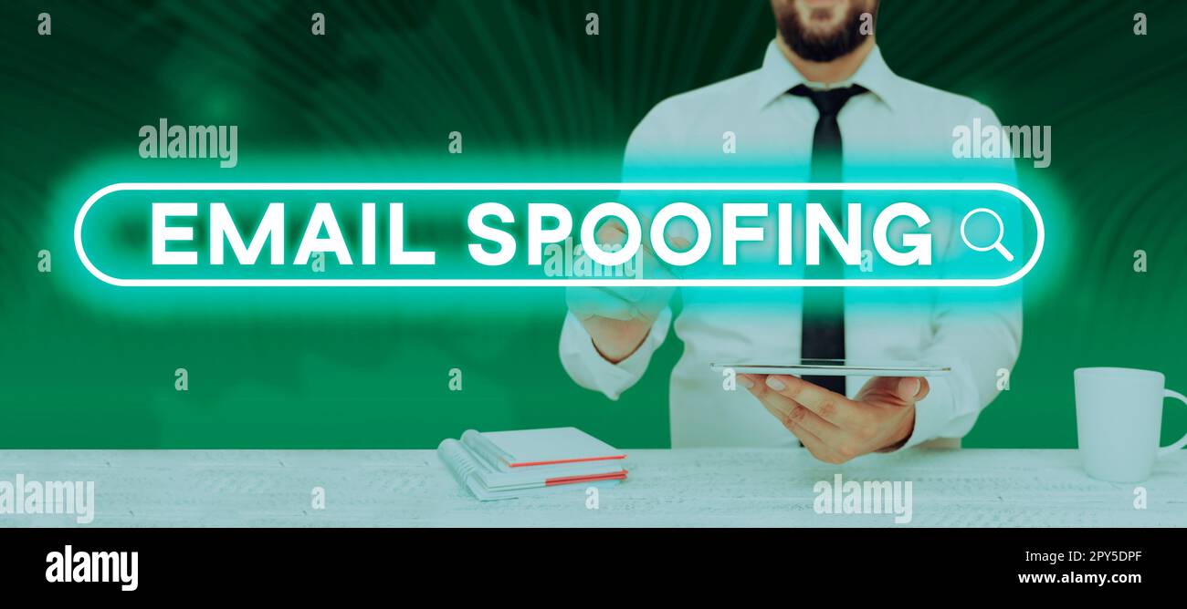 Conceptual display Email Spoofing. Business showcase secure the access and content of an email account or service Stock Photo