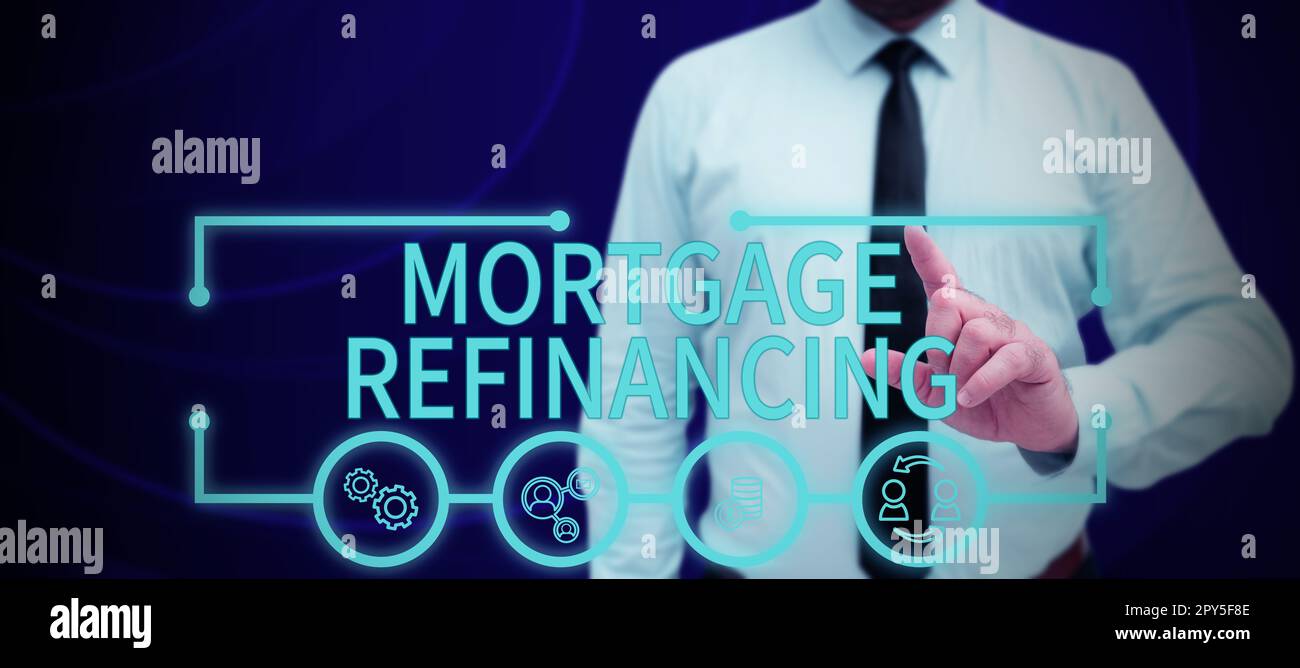 Conceptual display Mortgage Refinancing. Business concept process of replacement of an existing debt obligation Stock Photo