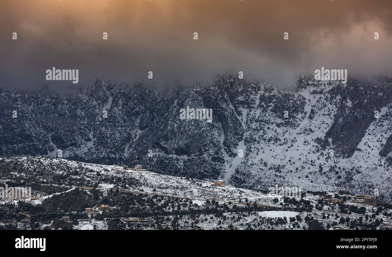 Peaceful Winter Mountains of Lebanon Stock Photo