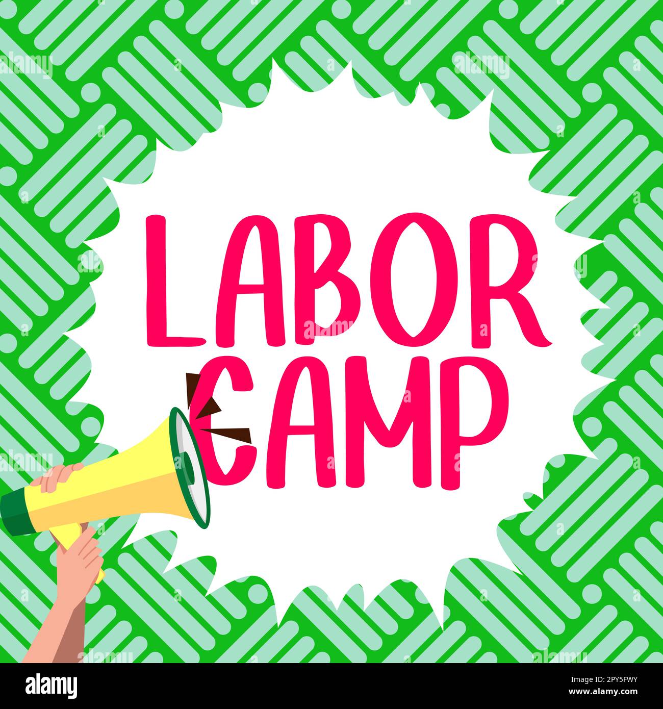 Conceptual caption Labor Camp. Concept meaning a penal colony where forced labor is performed Stock Photo