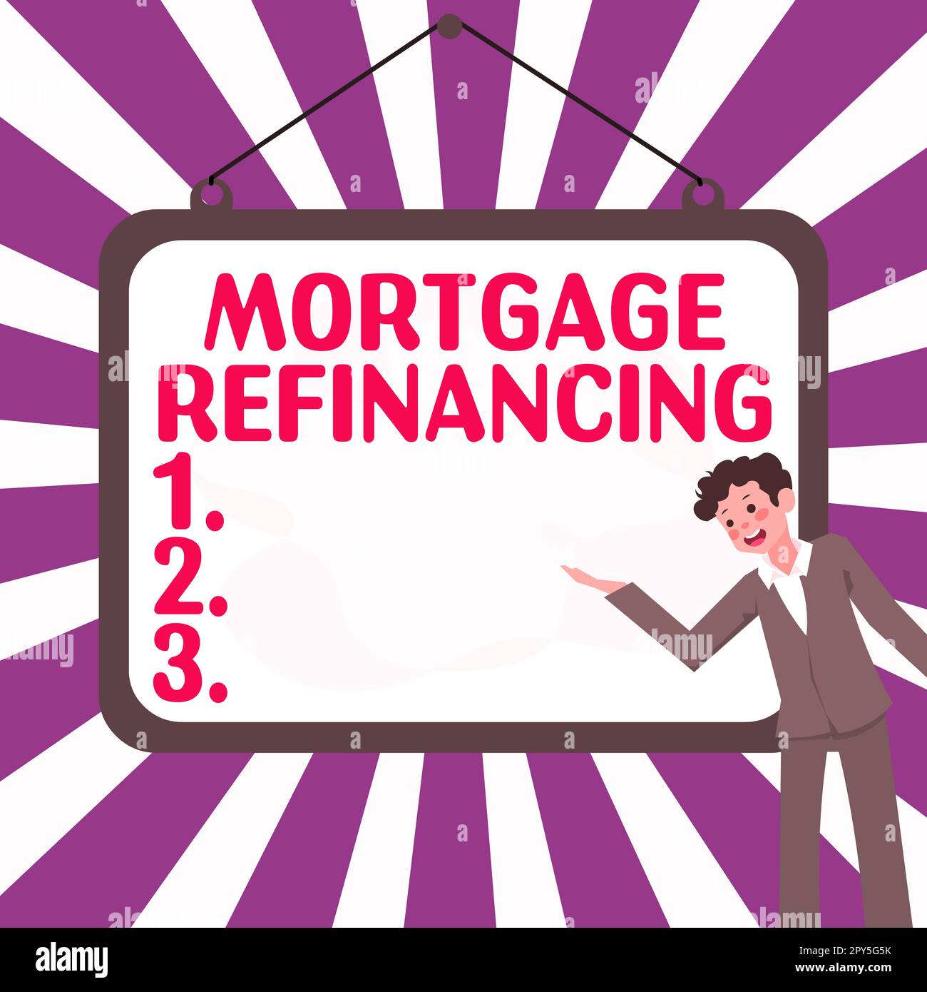 Hand writing sign Mortgage Refinancing. Word for process of replacement of an existing debt obligation Stock Photo