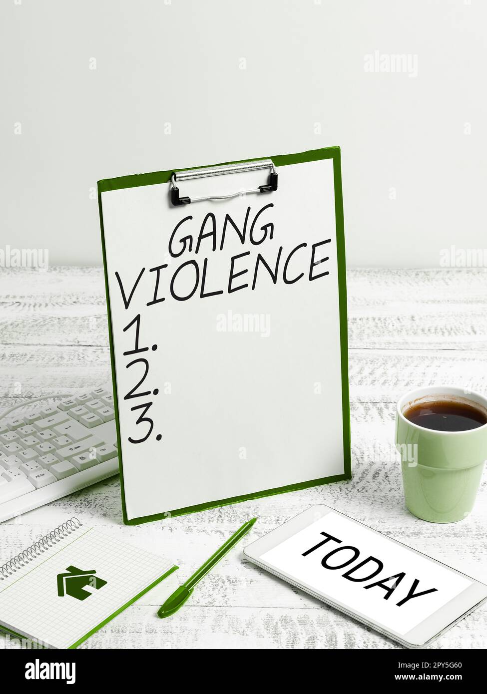 Handwriting text Gang Violence. Word for infringement of the laws caused by group of criminals and gangsters Stock Photo