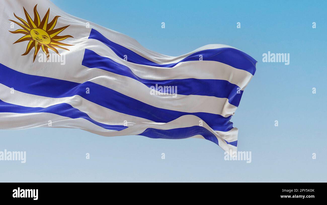 Uruguay national flag fluttering in the wind on a sunny day. 9