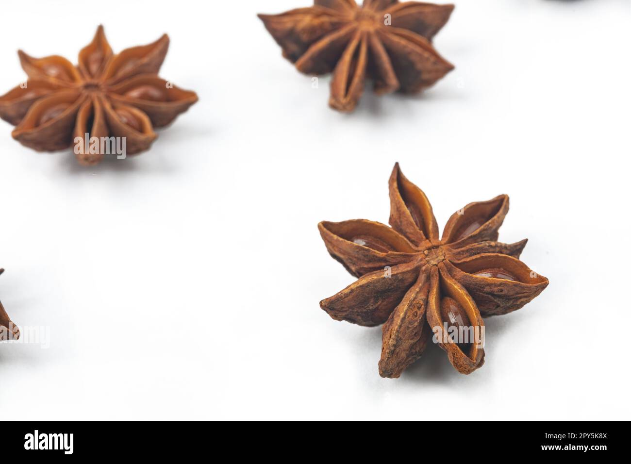 Detail from Anise ingredient with depth of field isolated over white background Stock Photo