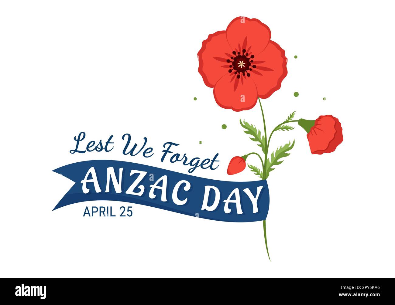 Anzac Day of Lest We Forget Illustration with Remembrance Soldier Paying Respect and Red Poppy Flower in Flat Hand Drawn for Landing Page Templates Stock Photo