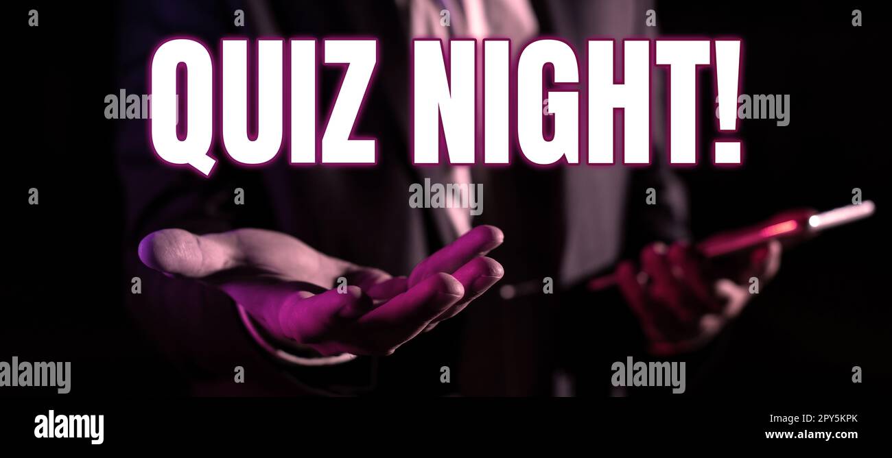 Text caption presenting Quiz Night. Concept evening test
