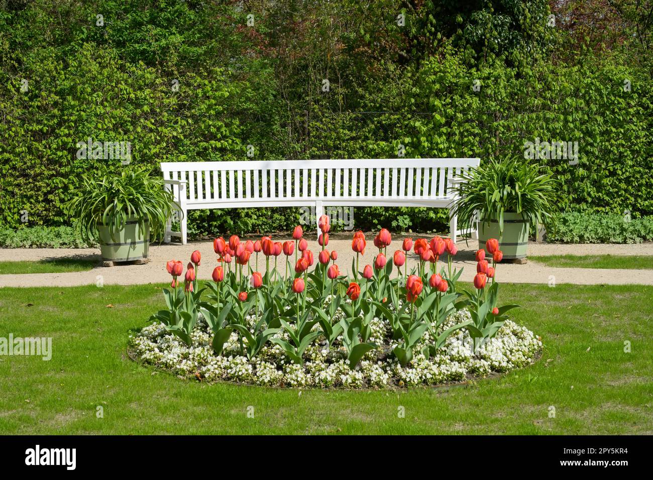 Tulpenbeet, Bank, Garten der LiebermannVilla, Am Großen Wannsee