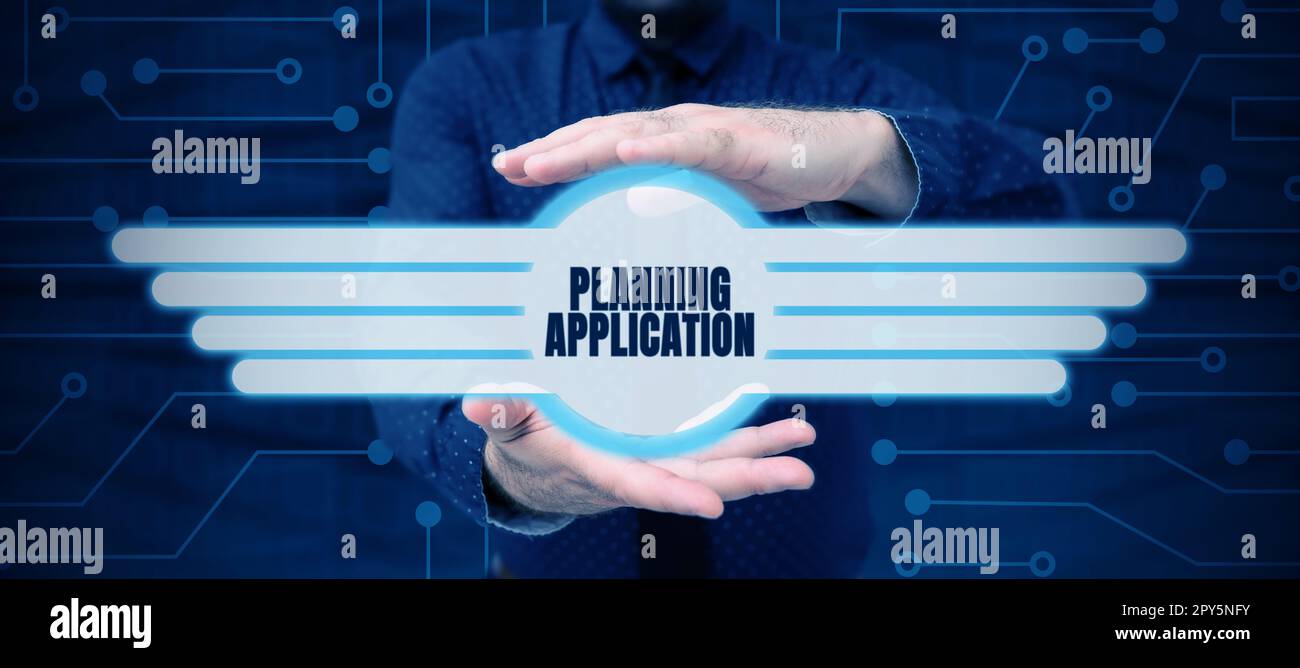 Hand writing sign Planning Application. Concept meaning request to a local authority for