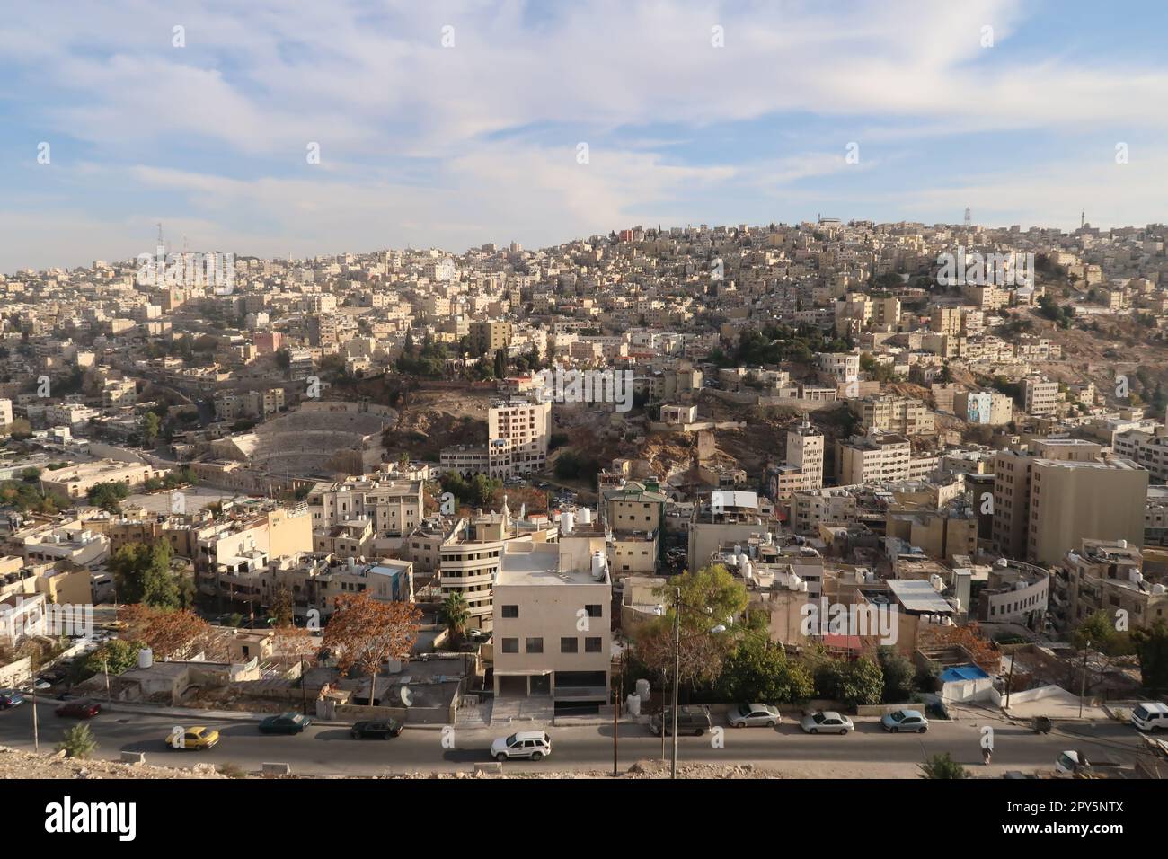 Scenic view onto the skyline of Amman, view from the Citadel, Jordan Stock Photo