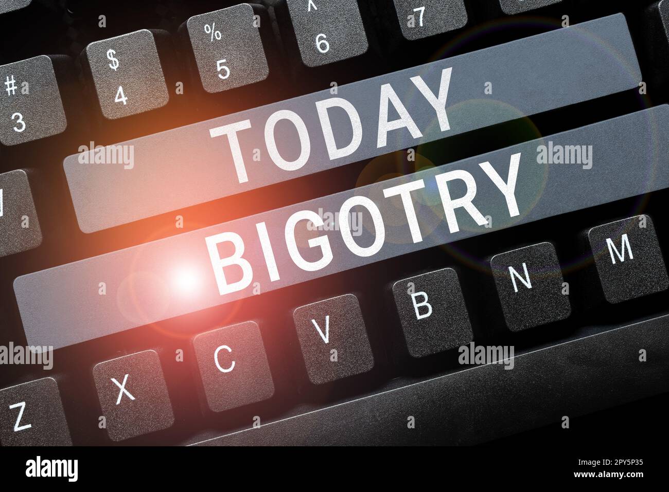 Text sign showing Bigotry. Concept meaning obstinate or intolerant devotion to one's own opinions and prejudices Stock Photo