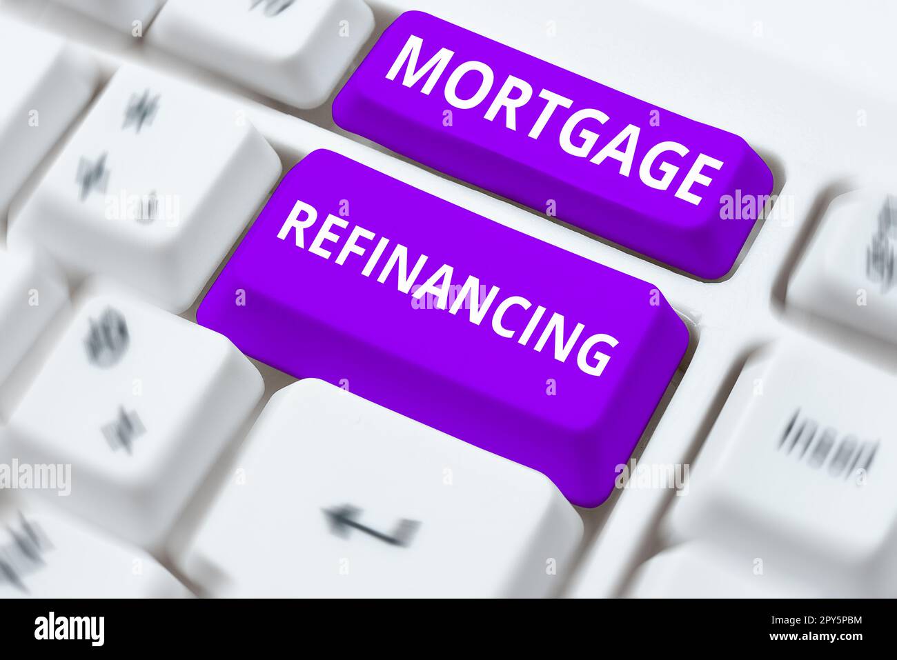 Handwriting text Mortgage Refinancing. Business overview process of replacement of an existing debt obligation Stock Photo