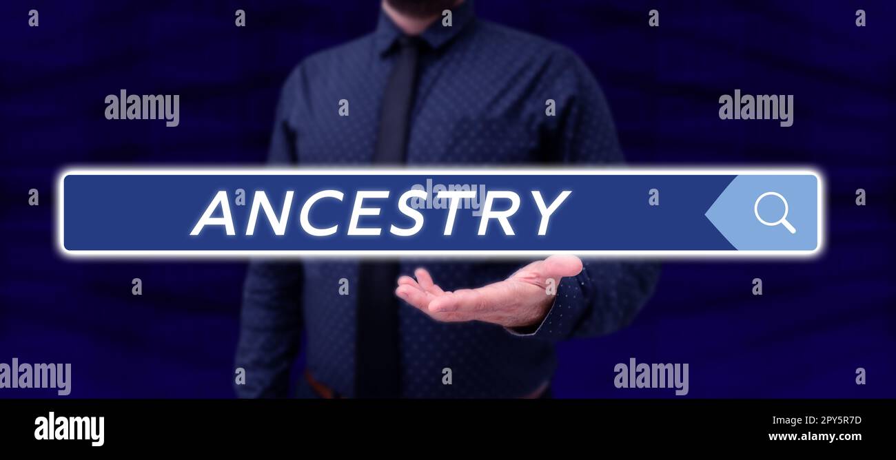 Text sign showing Ancestry. Business overview the history or developmental process of a phenomenon object idea or style Stock Photo