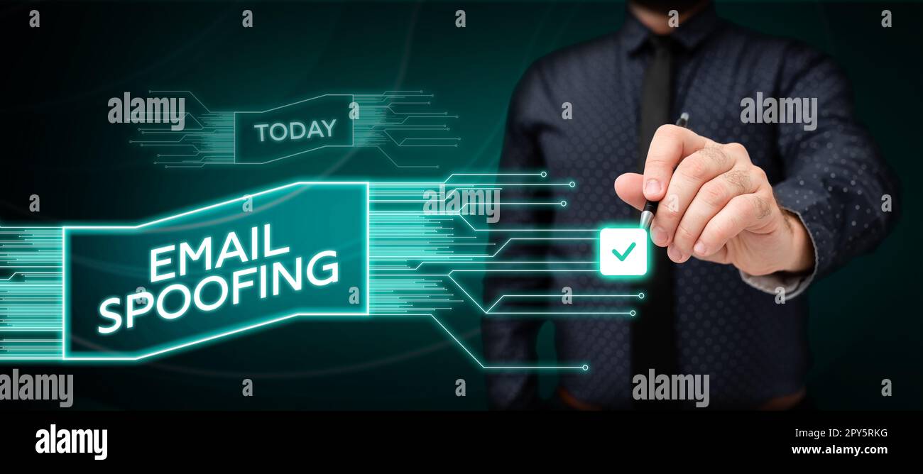 Hand writing sign Email Spoofing. Business approach secure the access and content of an email account or service Stock Photo