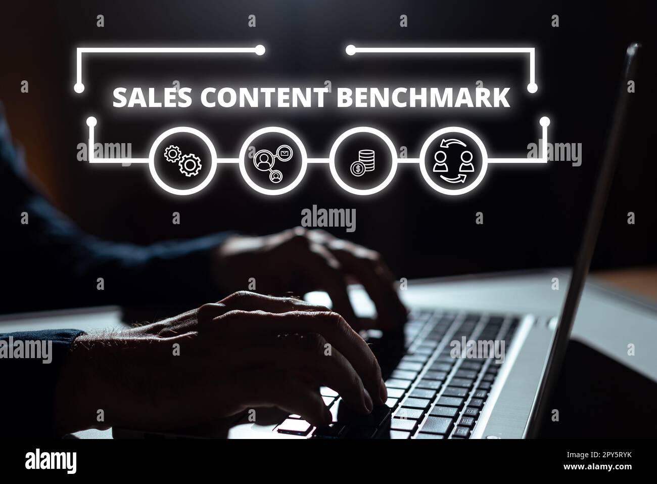 Conceptual display Sales Content Benchmark. Business overview manage their team by analyzing metrics and KPIs of selling Stock Photo
