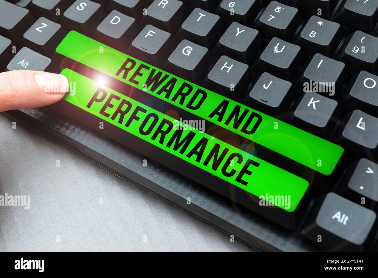 Hand writing sign Reward And Performance. Business idea Given in ...