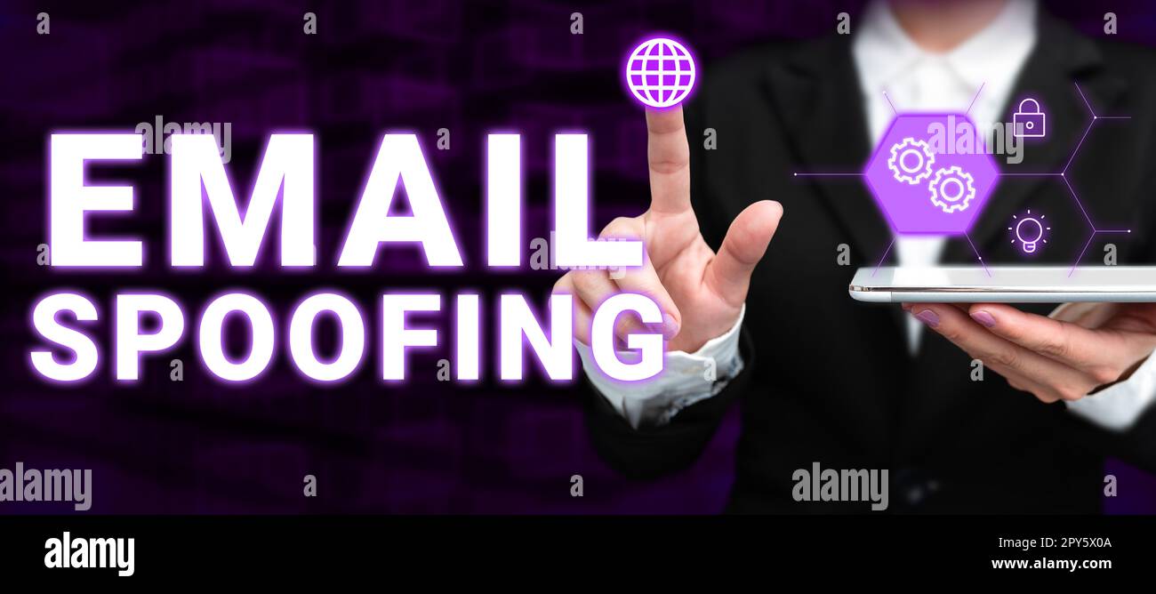 Writing displaying text Email Spoofing. Word Written on secure the access and content of an email account or service Stock Photo