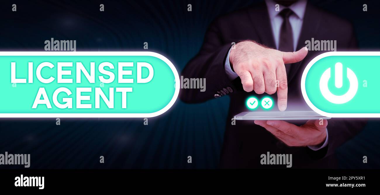 Conceptual display Licensed Agent. Business showcase Authorized and Accredited seller of insurance policies Stock Photo