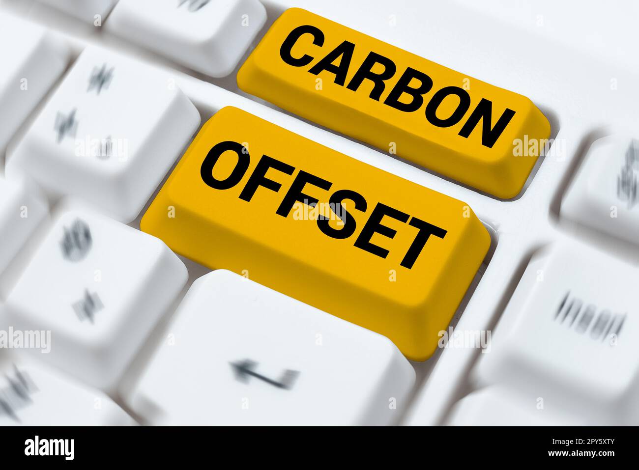 Conceptual caption Carbon Offset. Word for Reduction in emissions of carbon dioxide or other gases Stock Photo