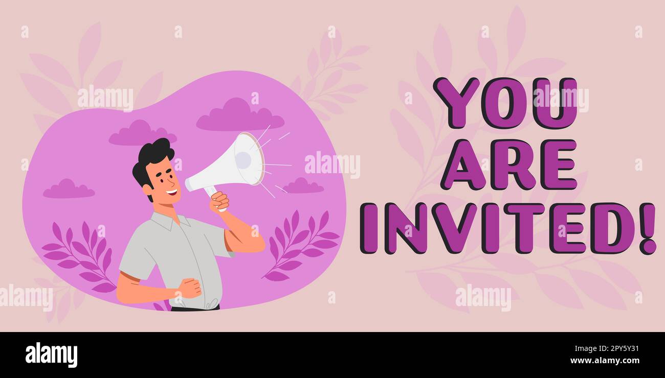 Text caption presenting You Are Invited. Business showcase Receiving ...