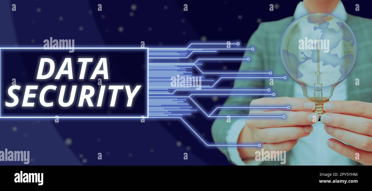 Conceptual caption Data Security. Business concept Confidentiality Disk Encryption Backups Password Shielding Stock Photo