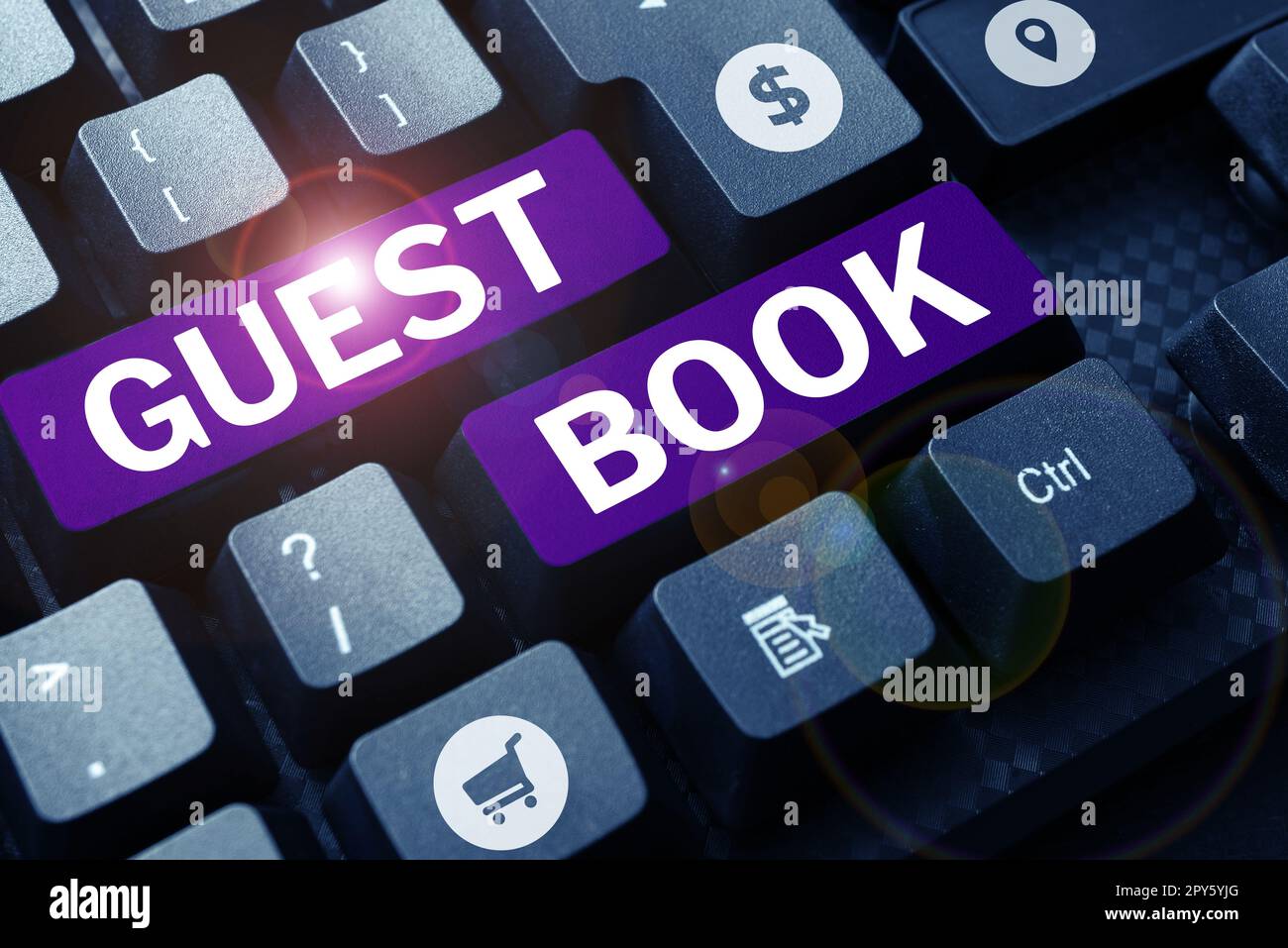 Hand writing sign Guest Book. Word for electronic means for a visitor