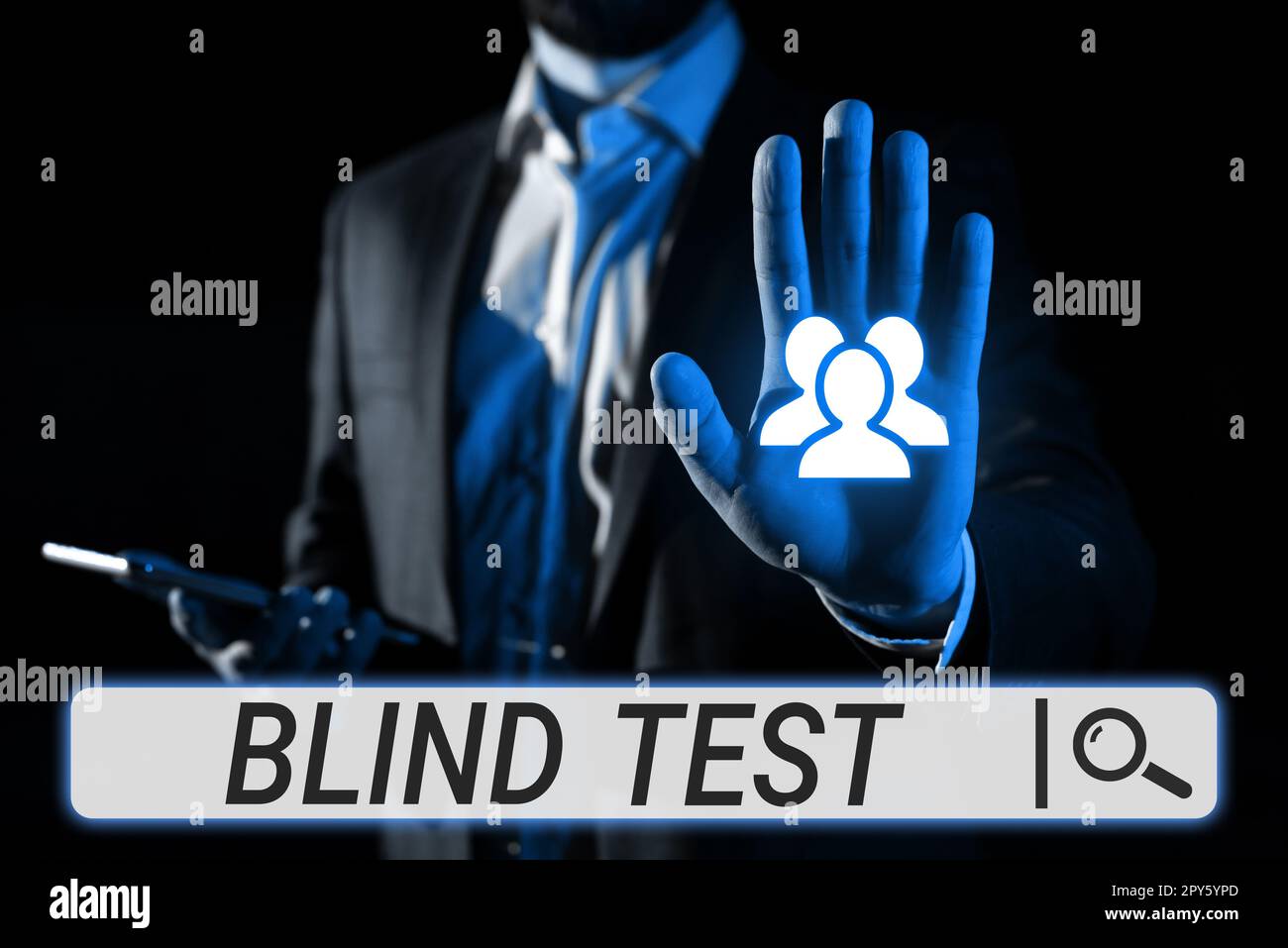 Hand writing sign Blind Test. Business approach Social engagement with a person one has not previously met Stock Photo