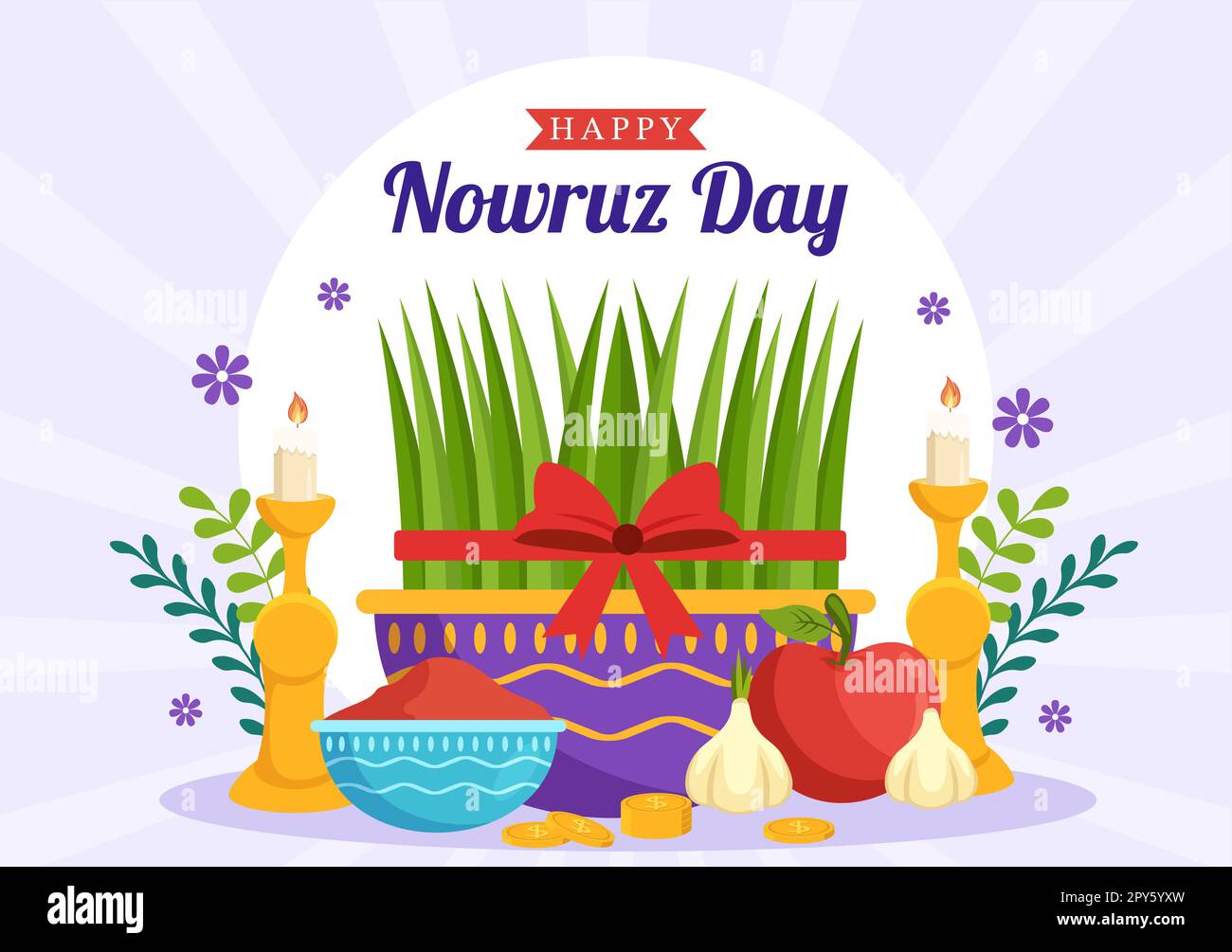 Happy Nowruz Day or Iranian New Year Illustration with Grass Semeni and