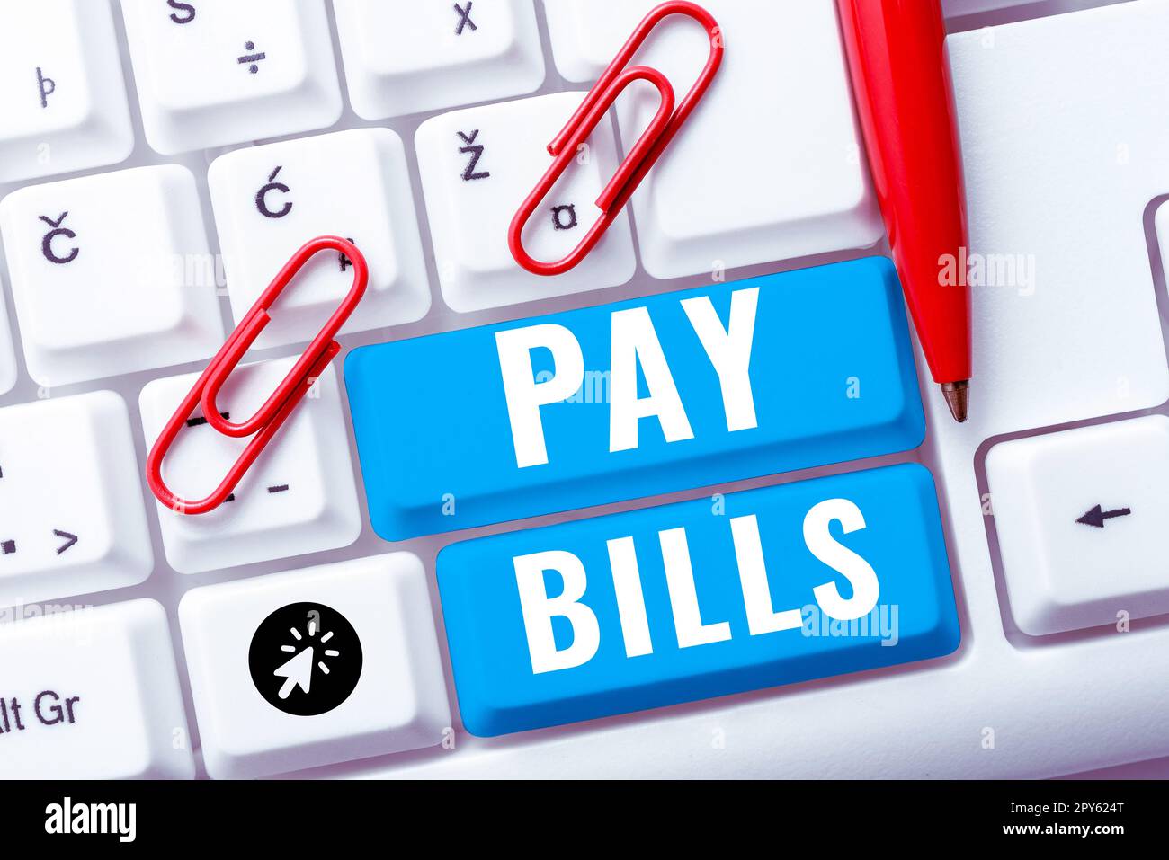 Writing displaying text Pay Bills. Word for list of expenses to be paid total amount costs or expenses Stock Photo